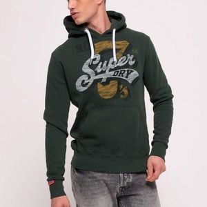SUPERDRY Men's "Super 7 Tri Hoodie", Dark Green, Size Small, EUC